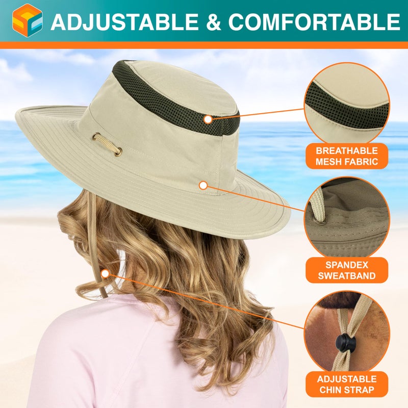 Suncube SUN CUBE Wide Brim Sun Hat for Men Outdoor, Women Sun Protection Safari Hat, Hiking Boonie Hat UV, Fishing Summer Hat for Beach Camping UPF 50+, Tan Beige - Image 4